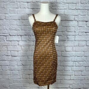 Hippie Rose Women's XS Brown Geo Mini Dress Braided Strap Y2K Retro